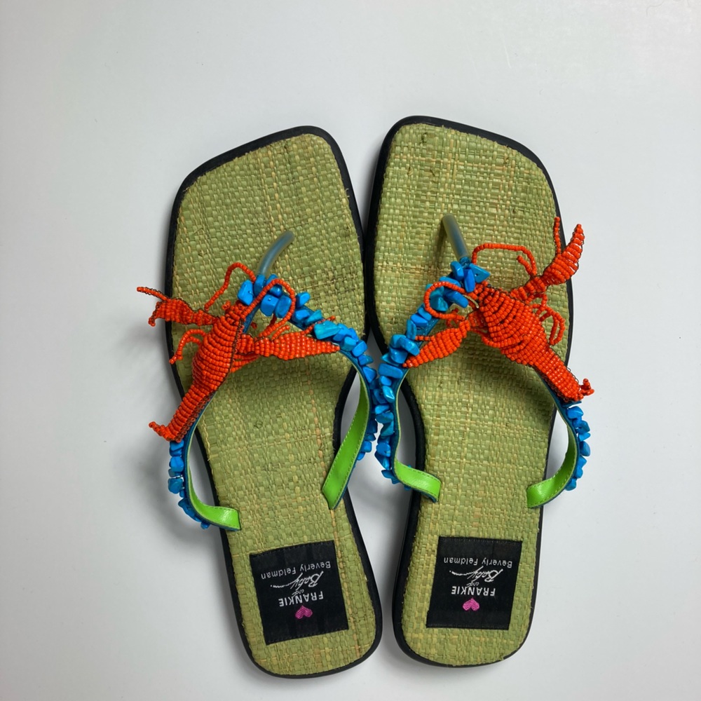 Beverly Feldman beaded Lobster sandals size - 7.
